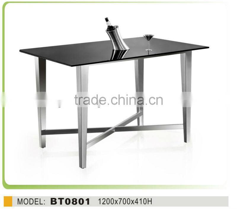 2015 Modern Clear Tempered Glass and Stainless Steel Dining Table
