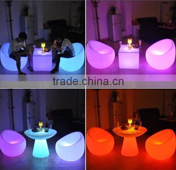 Outdoor bar table and chair seating set LED illuminated lighting furniture