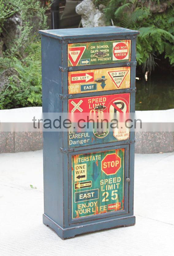 antique blue wooden cabinet, home furniture with five drawers