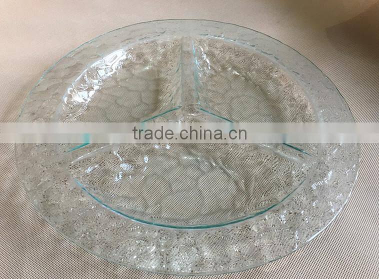 3 partition plate , round clear glass plate , nut plate , candy dishes