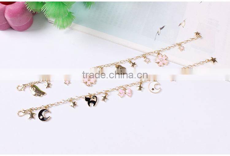 enamel magic charms bracelet gold chain and suede leather handwoven bracelet lovely charms bracelet