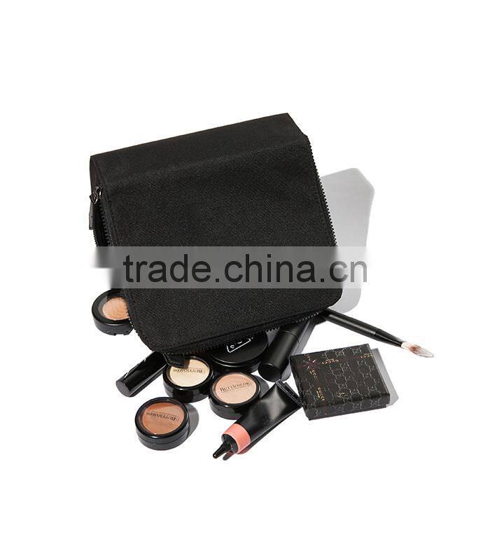 Black pu leather designer makeup bag with professional