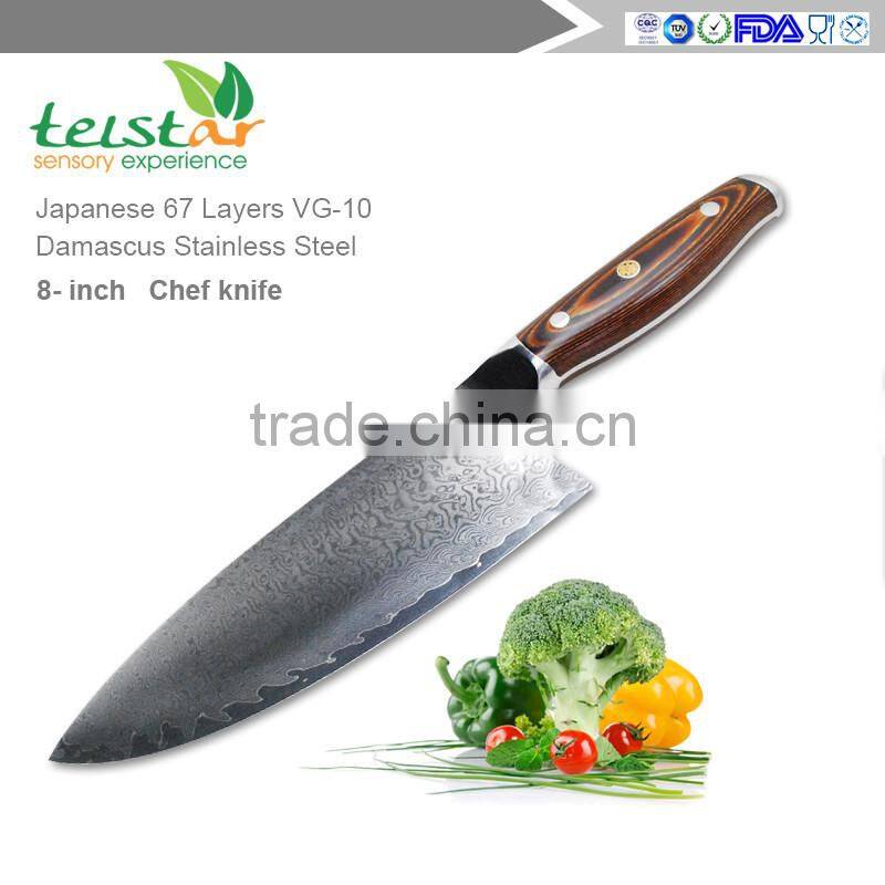 8 inch Japanese VG10 Damascus Steel Chef Knife With high quality colour wooden handle
