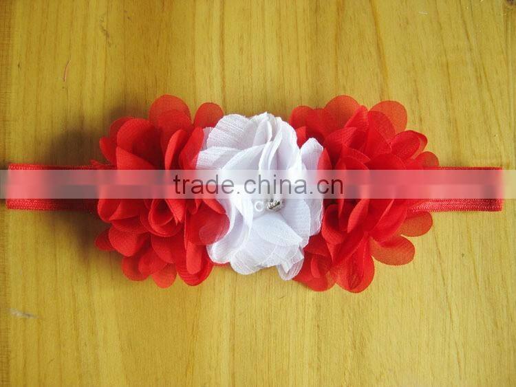 chiffon flower with pearl rhinestone in center for kids hair accessories