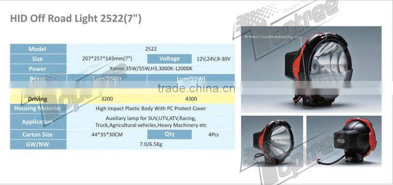 7 inch red ring hid xenon off road light, 55w hid offroad light