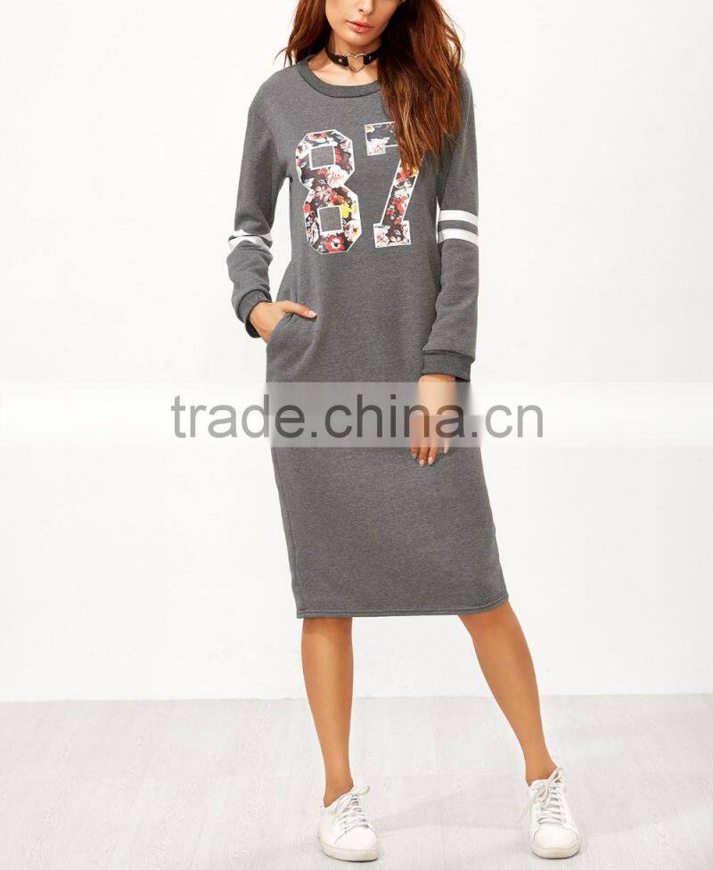 Hooded Fall Mini Dress Casual Long Sleeve Women's Dress Online Shop Clothing Grey High Low Sweatshirt Dress