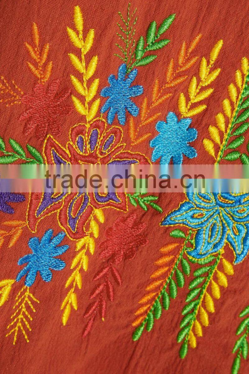 Mexican Women Summer Boho Off-The-Shoulder Colorful Embroidery Patch Crinkled Cotton Mini Names Of Girls Dresses HSD5858