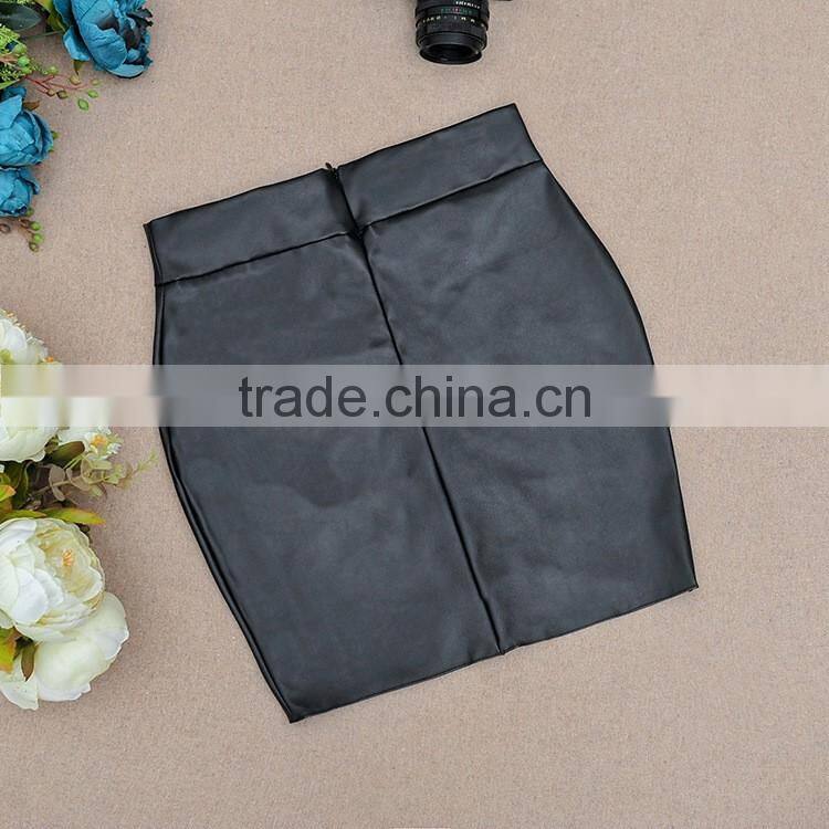 black pu leather zipper mini short skirt
