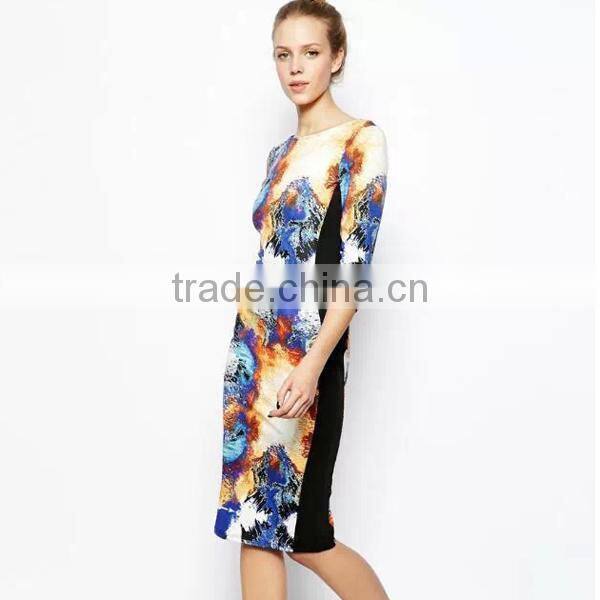 HD-D243 midi bodycon floral women dress with Floral Print/OEM ladies dress/factory new design