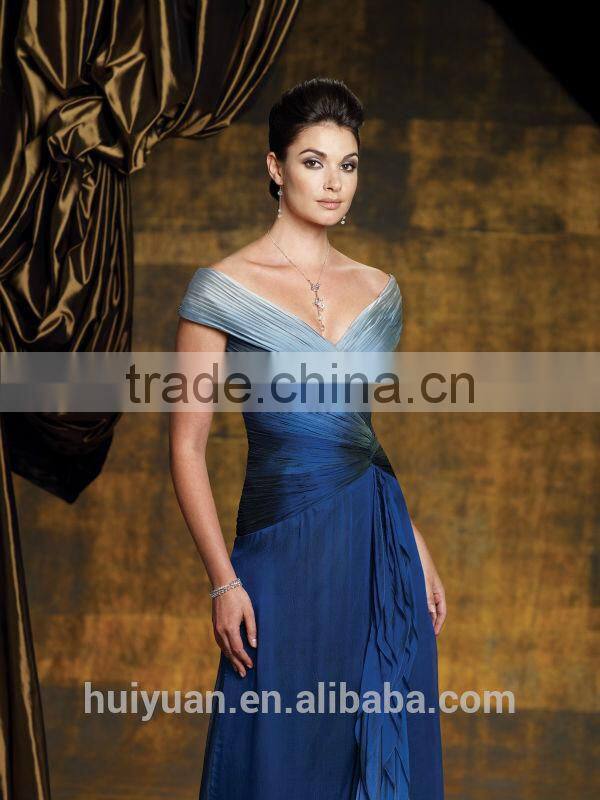 blue chiffon off-shoulder full length beautiful champagne mother of the bride dresses