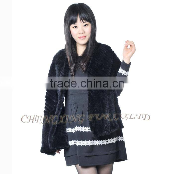 CX-B-M-46C Hot Sale Real Knitted Mink Fur Shawl For Fashion Girls With Factory Price