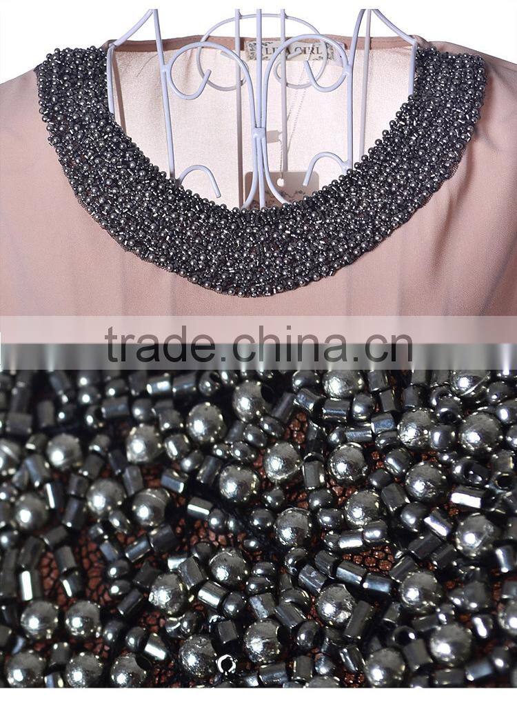 White ladies office wear beads design for ladies blouse collar design