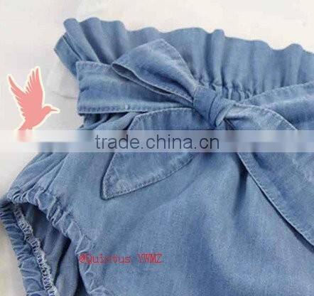 Denim boutique children's clothing bow shorts denim shorts girls ruffle shorts