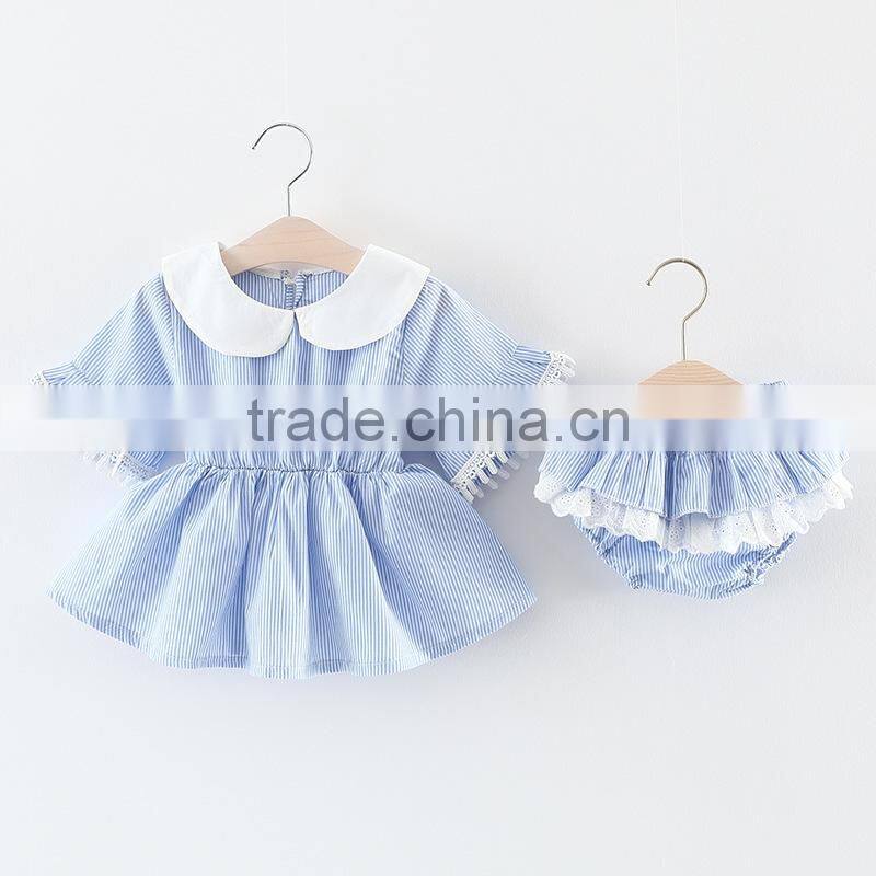 One year old female baby dress children dresses 2017 short sleeve princess dress vest skirt match ruffled bloomer