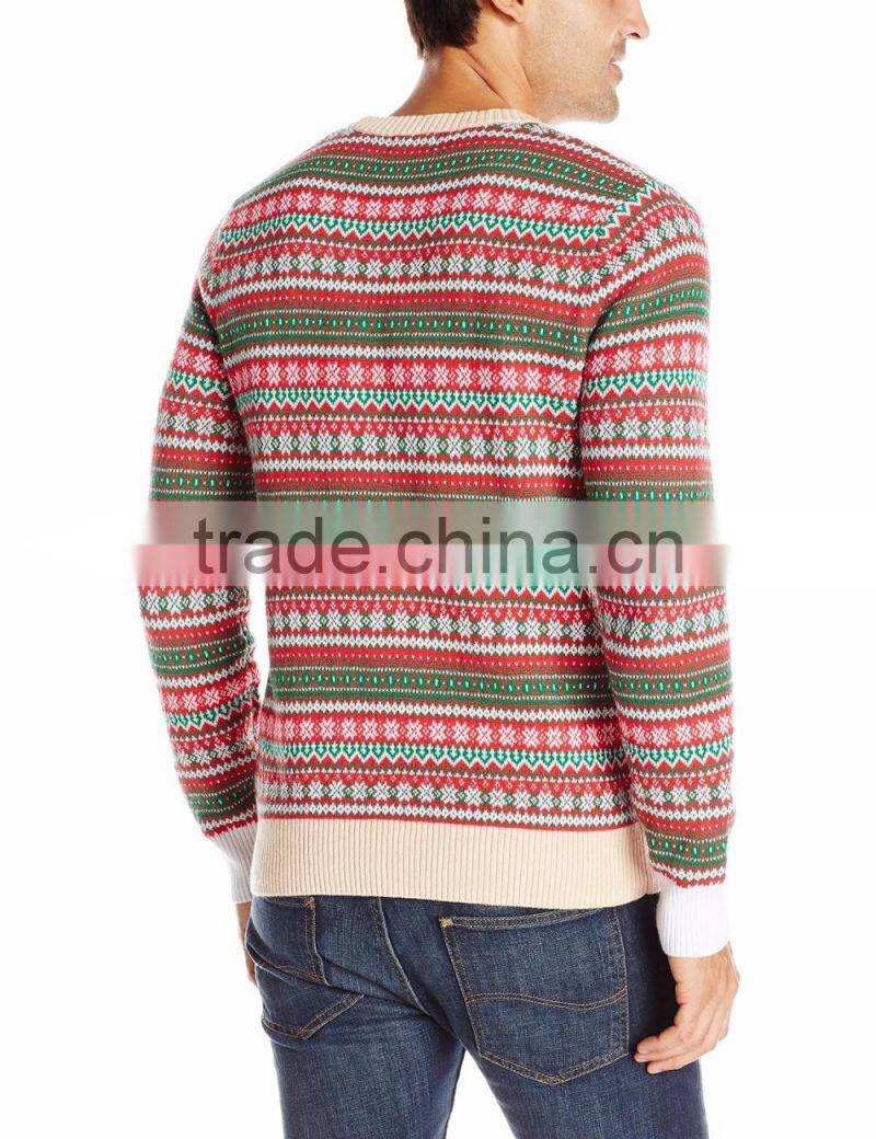Men Light Kahki Sweater Faux-Cardigan Pattern Christmas Jumper