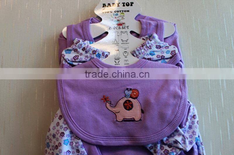 Wholessale Fashion Baby Printed Clothing Set 100% Cotton New Born 8 Pcs Set 8TB1-49