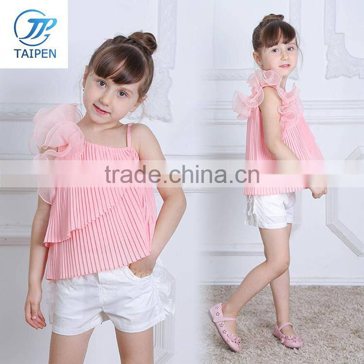 2017 Summer Latest Design Sleeveless Girls Top Wirh Embroidery Flowers