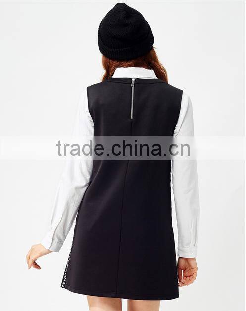 Women's black knitting small hem A printed sleeveless dresses