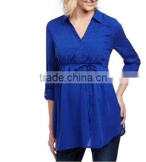 Maternity clothes wholesale maternity wear work shirt with front pocket