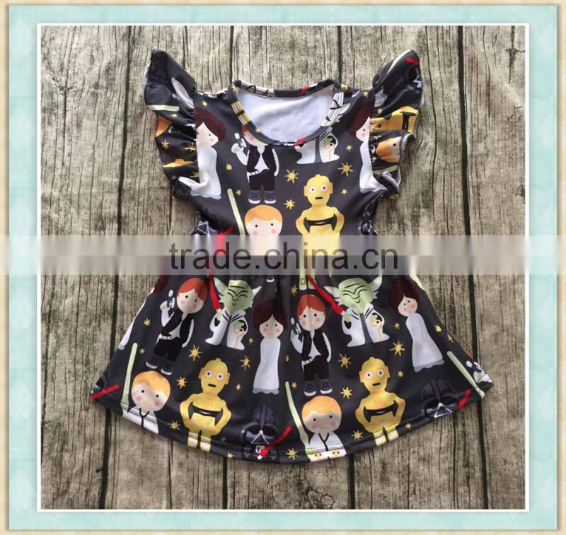 cotton frock suit design images baby dress in red color flutter sleeve funny figure print boutique girl clothing