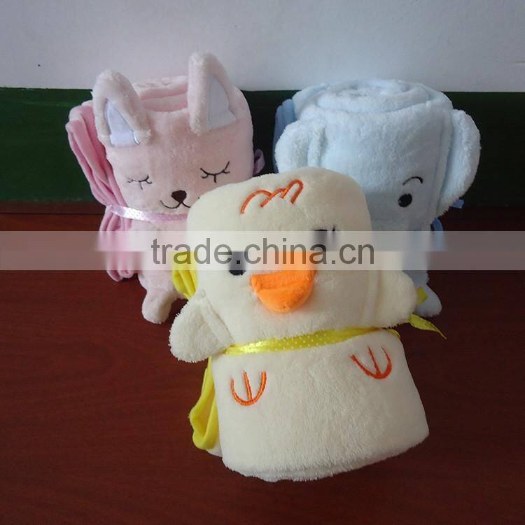 Coral fleece plush 3D chicken shape embroideried knee blanket 2 in 1 baby toy blanket