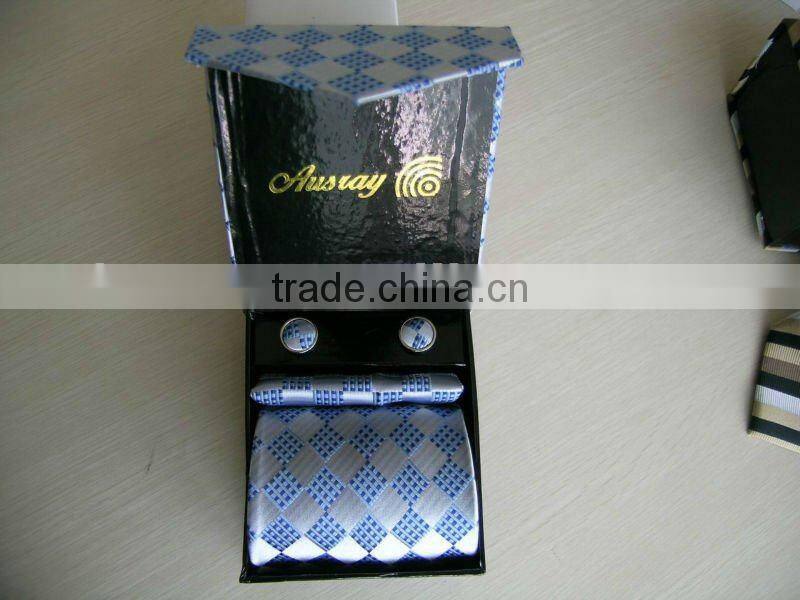 100% silk necktie set with cufflinks and hankerchief and giftbox