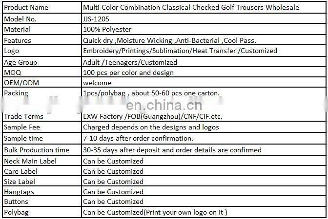 Multi Color Combination Classical Checked Golf Trousers Wholesale