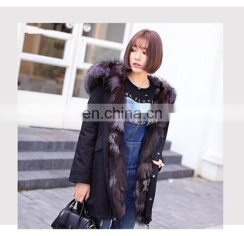 Hot Sales Winter's Fox Fur Lined Parka Germany Fur Coats With Removable Raccoon Fur Collar