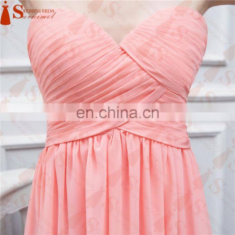 2016 Free Shipping Bridesmaid Dresses Coral Chiffon Sweetheart Cheap Brides Maid Dress Real Photo