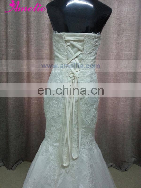 Real Sample Mermaid Wedding Gown Lace Fitted