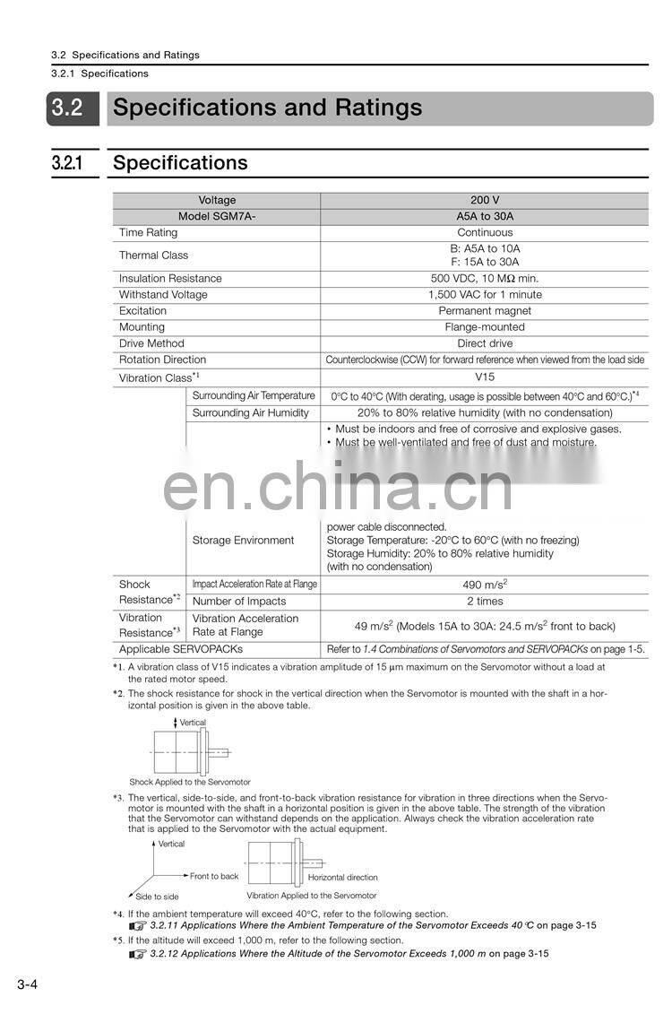 Original YASKAWA 2kw servo motor SGM7A-20AFA61 with good price