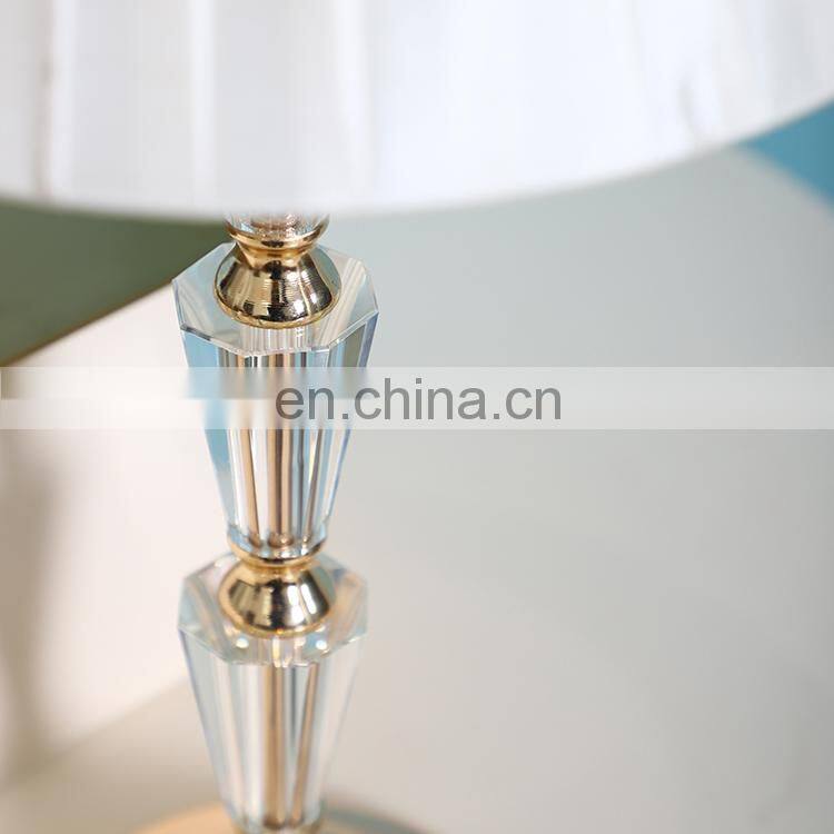 European modern indoor lights iron base luxury gold unique crystal desk lamp with white lampshade