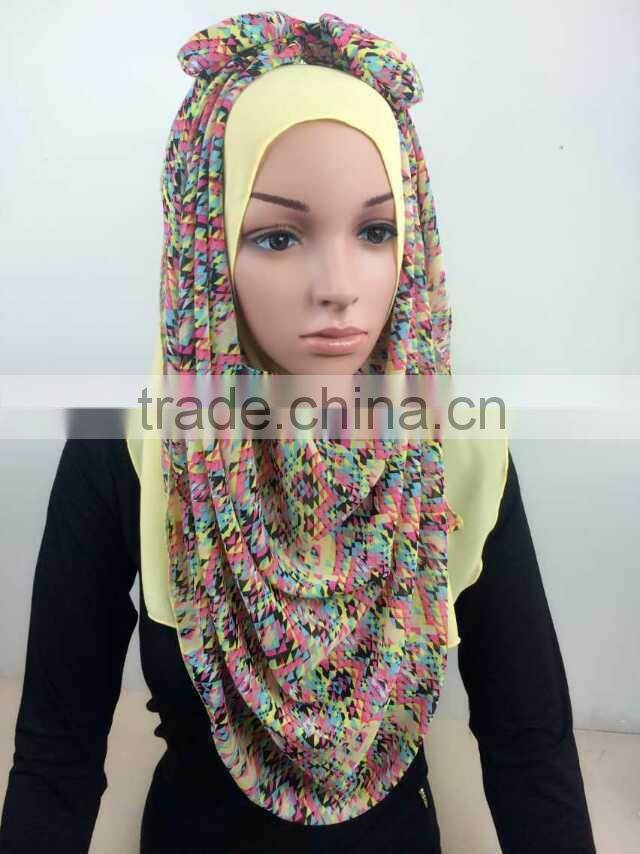 2015 Summer Two pieces chiffon bowknot muslim hijab