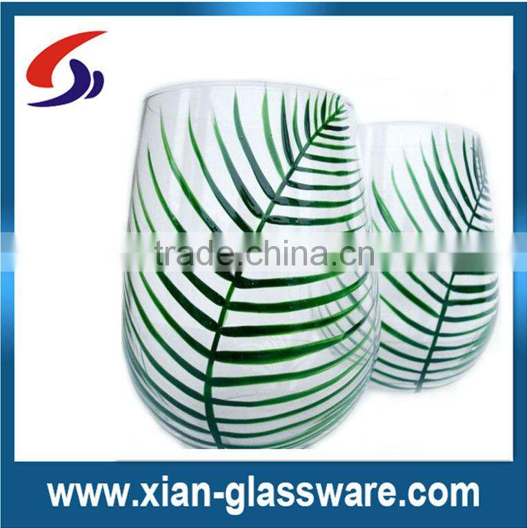 Promotional hand painted colored wine glass/colored stemless wine glass