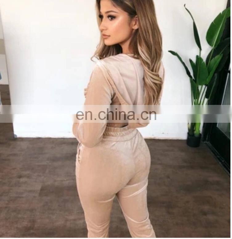 New Fashion Women Autumn Winter Casual Fleece Zipper Hooded Short Tops Long Sleeve Tops + Pants Suit pants set two piece set