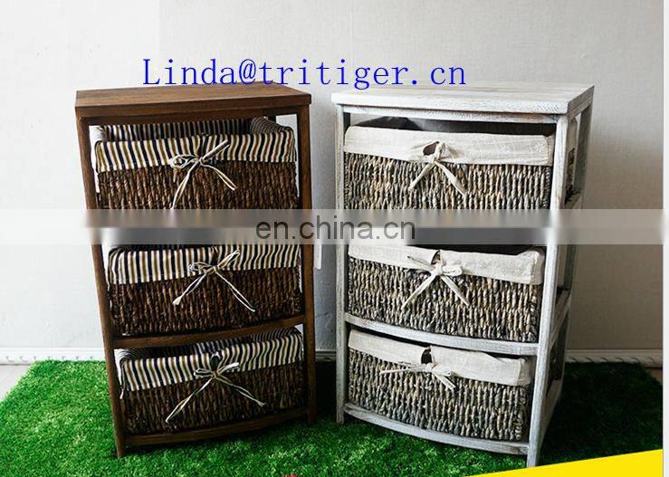 living room furniture solid wood storage cabinet chest with wicker willow basket drawers