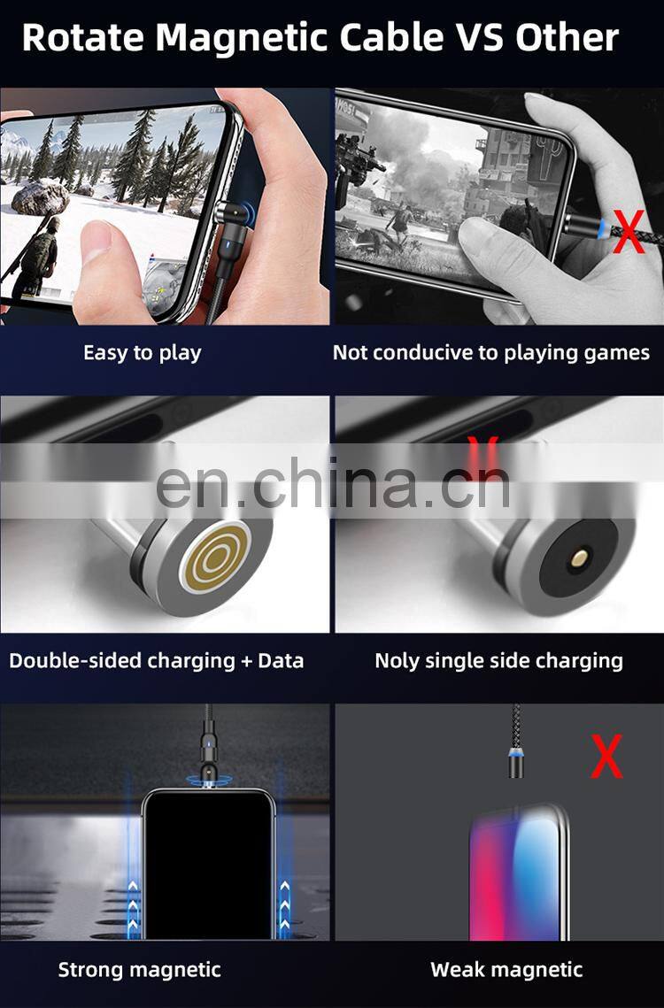Magnetic charge cable 540 degree Free Rotating L-shape portable 3 In 1 phone charge usb cable