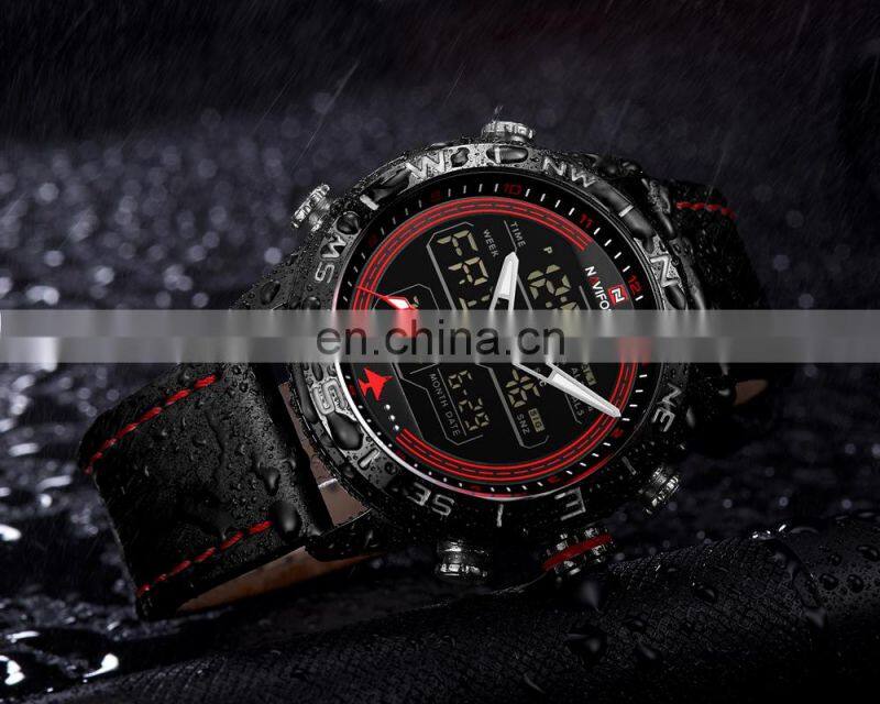 NAVIFORCE NF9144 Men Digital Quartz Movement Watch Simple Style Leather Band Watch Luminous Week Date Month Display