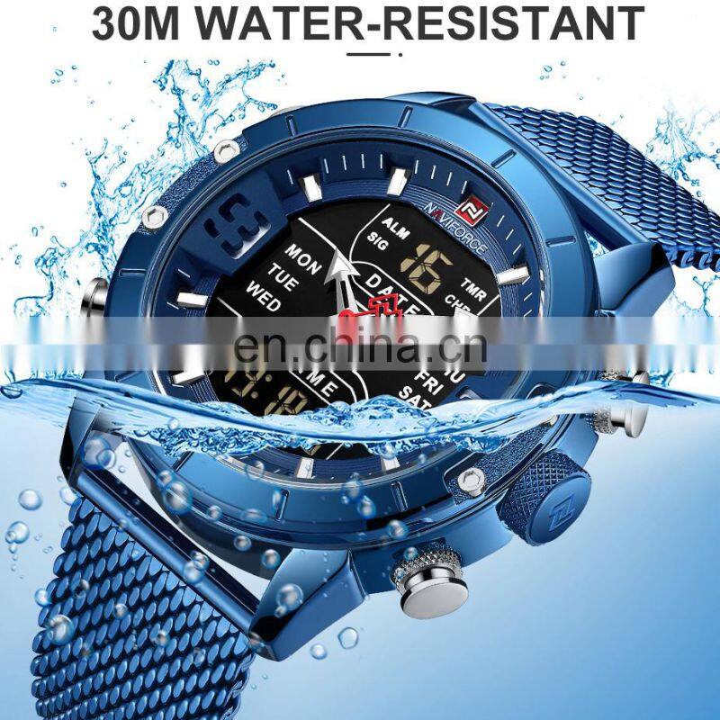 NAVIFORCE 9153 Men Week Time Display Stainless Steel Japan Quartz Business Wristwatch Digital Watches