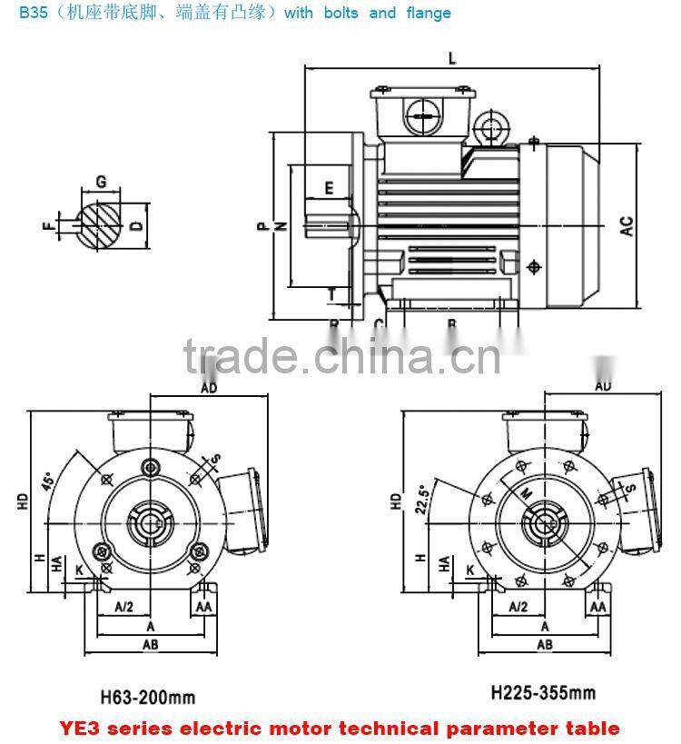 4kw 6 pole YE3/IE3 series three phase high efficiency motor