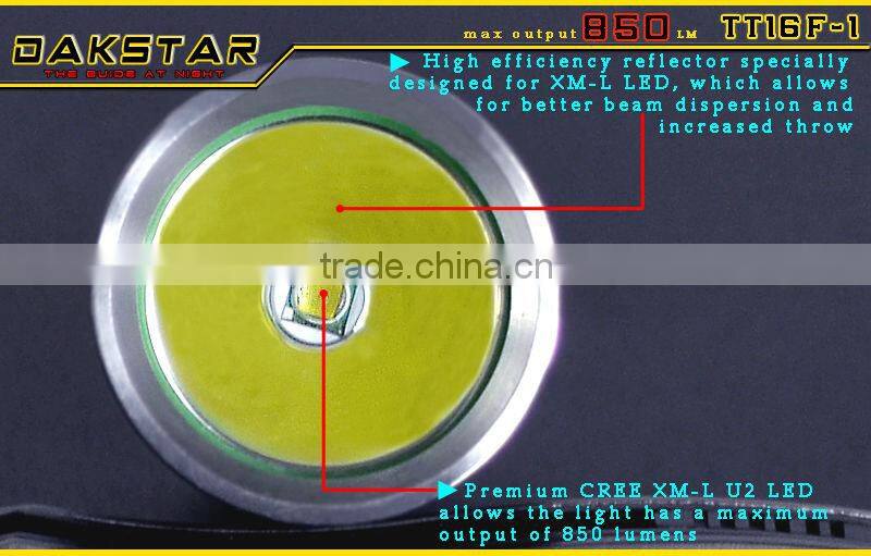 DAKSTAR TT16F-1 XM-L U2 850LM CREE LED 18650 Police Rechargeable Side Switch Stepless Diming Aluminum Tactical SWAT Flashlight