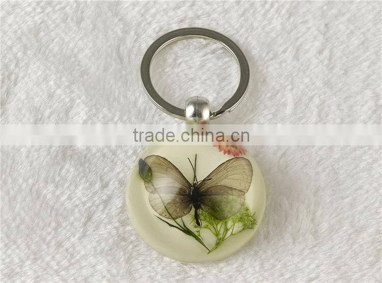 Promotional round shape butterfly and starfish fashion key chain