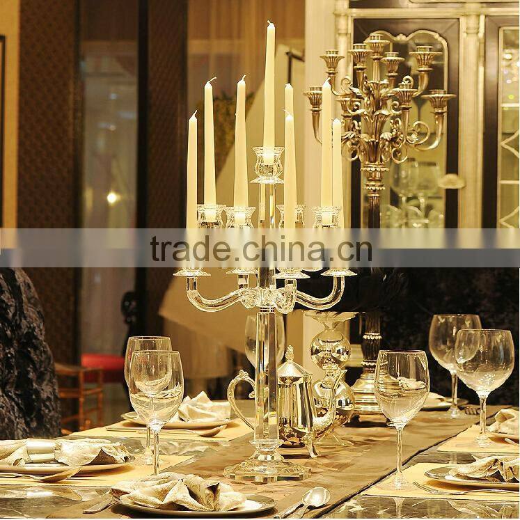 Clear crystal glass long stem candle holder for wedding centerpieces decoration