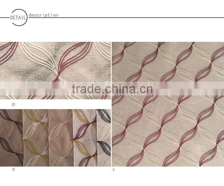 100% Polyester taffea geometric embroidered window curtain fabric