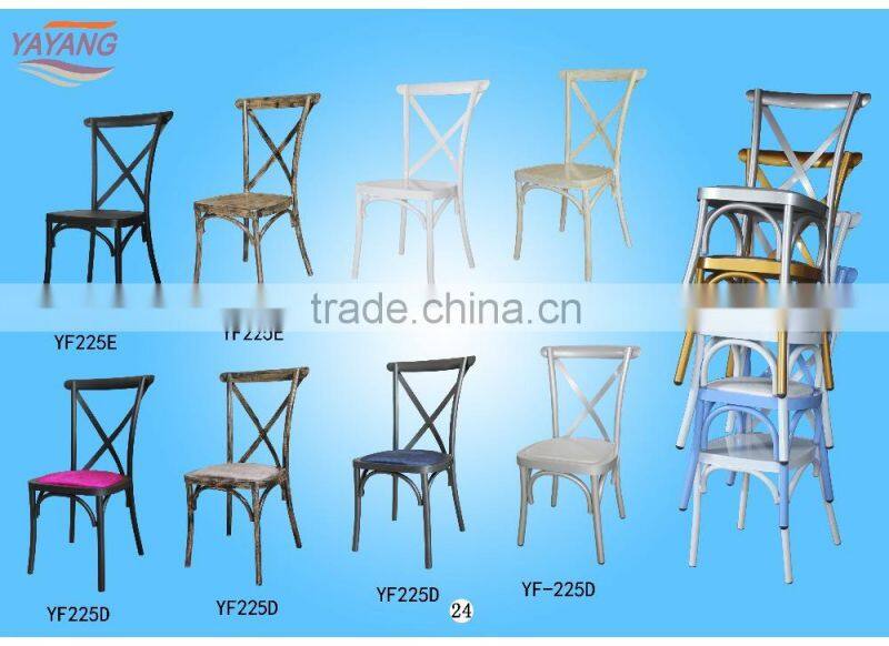 Popular metal iron PU leather seat straw cross back chair stacking in dining chairs