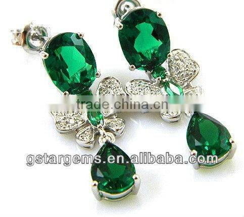 925 Stering Silver Created Emerald Set Jewelry Hong Kong Wholesale