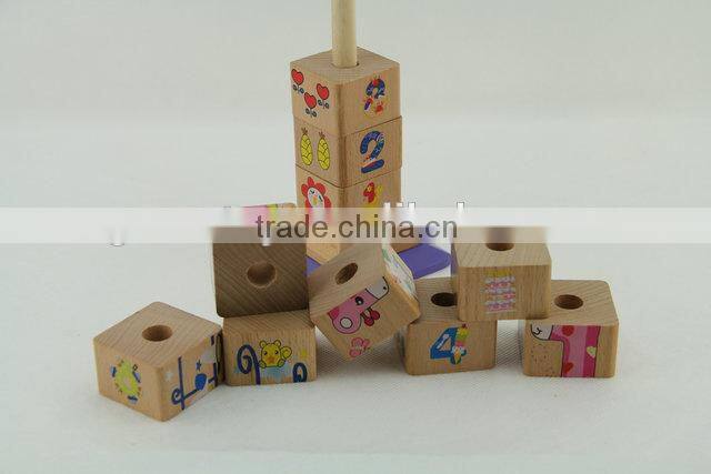 Wooden educational digital building block tower toys for babies