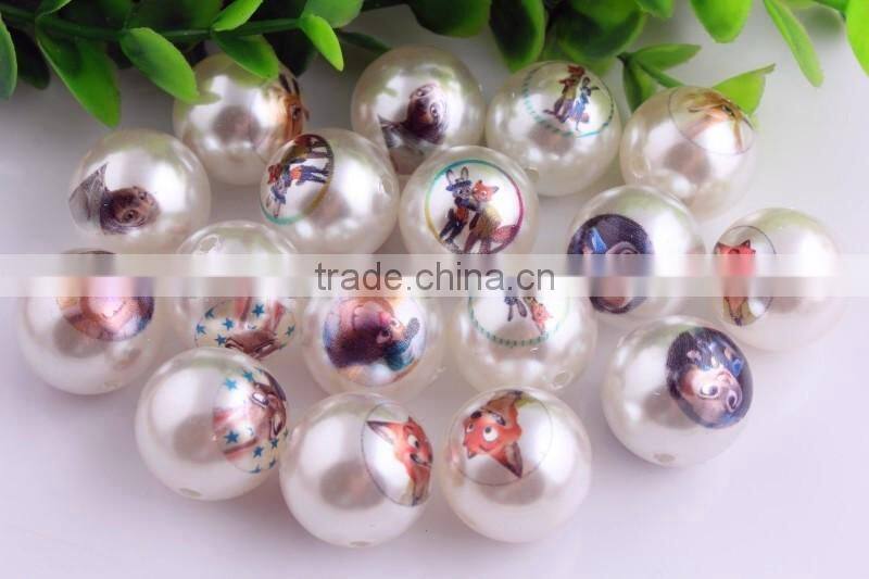Look!! 2016 Fashion Chunky Round Loose Acrylic Bubblegum Ball 20mm Pearl Print Cartoon Character Large Pearl Beads For Jewelry!