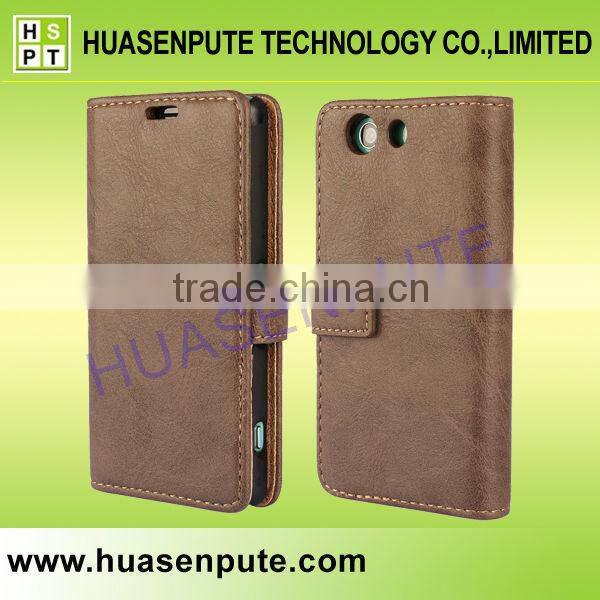 2015 Stylish High Quality Retro Book Style Leather Case for Sony Xperia Z3 Mini