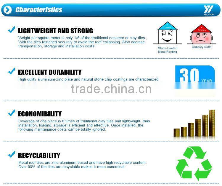 Shingles type roofing sheet China wholesaler of sturdy and durable colored stone coated metal roof tiles